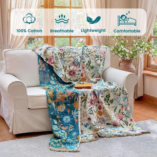 Vista 232 de MSGKV - Manta bohemia/primaveral de algodón para sofá y sala de estar, de gasa acogedora, de 50 x 60 pulgadas 50"x60" Cotton Throw, Woven Bird