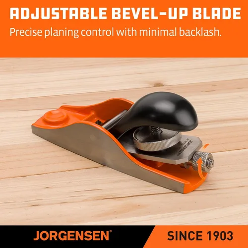 Vista 6 de JORGENSEN Cepillo de madera de 5-1/4 pulgadas, cepillo manual para carpintería, cepillo de bloque de ángulo bajo, cepillo manual pequeño