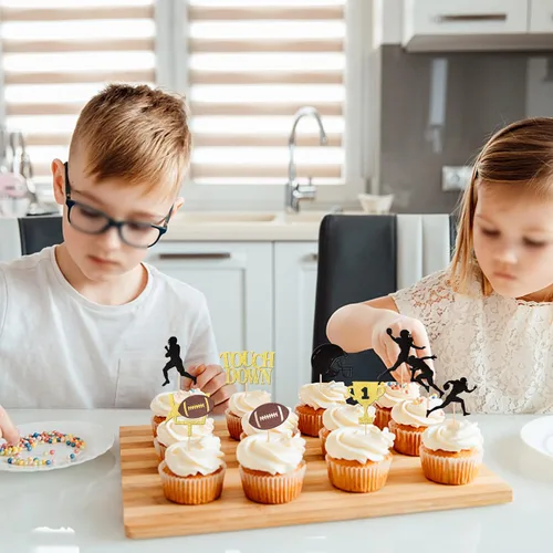 Vista 5 de 36 piezas de adornos para cupcakes de pelota de rugby, trofeo de fútbol americano, selecciones de cupcakes de fútbol americano, decoración