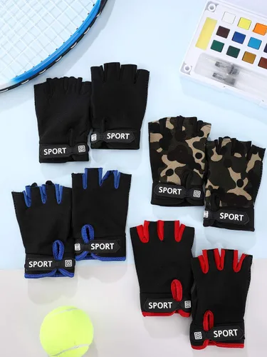 Vista 7 de 4 pares de guantes de ciclismo de medio dedo para niños, guantes deportivos antideslizantes para verano, deportes al aire libre, niños
