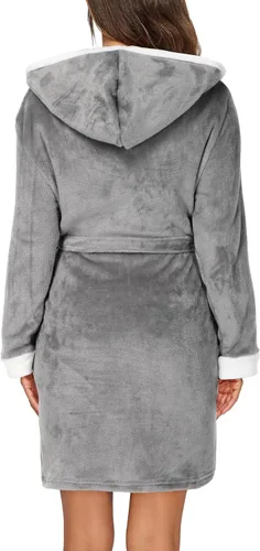 Vista 4 de HOTOUCH Womens Hooded Bathrobe Fleece Robe Super Soft Plush Robe Velour Bathrobe