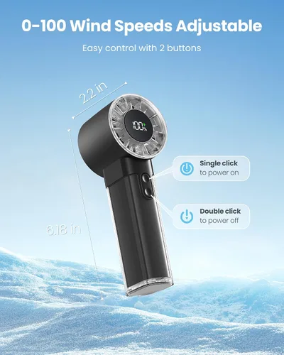 Vista 4 de Gaiatop Ventilador turbo portátil de mano, 1-100 velocidades altas ajustables, 3-20 horas de enfriamiento, 4800 mAh USB recargable portátil pequeños