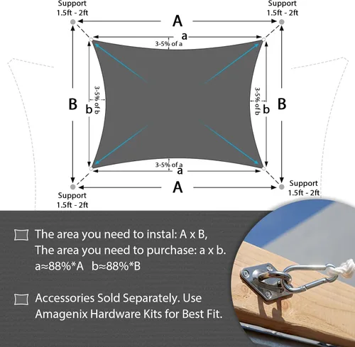 Vista 4 de Amagenix Toldo parasol rectangular de 07 x 12 pies, color gris oscuro, resistente, protección UV, transpirable, para patio, césped, jardín, uso al