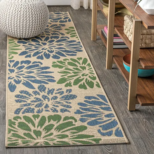 Vista 25 de JONATHAN Y Alfombra Corredor de Tejido Texturizado Floral para Interiores y Exteriores 2X8 Marrón/Crema, Zinnia Moderna para Patio Trasero, Patio