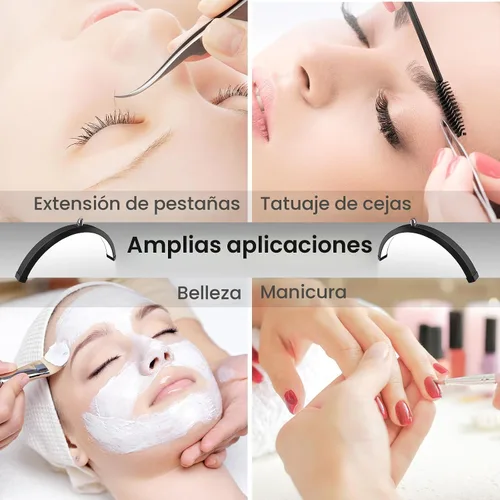 Vista 8 de Mznoo Luz de pestañas, lámpara de media luna con bandeja de herramientas, luz de luna LED para extensiones de pestañas, modos de color flexibles