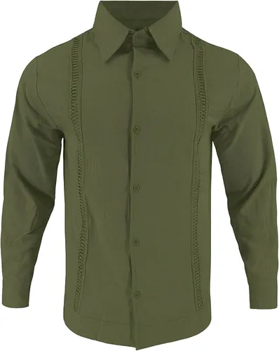 Vista 5 de Camisas de guayabera cubana para hombre, manga corta, sin doblar, con botones, color sólido, camisas de boda para trabajo, camisas casuales