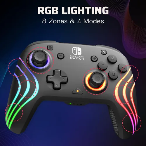 Vista 2 de PDP Gaming Afterglow Wave Wireless Nintendo Switch Pro Controller - Officially Licensed, Nintendo Switch 2, Switch Lite/OLED, RGB LED Customization