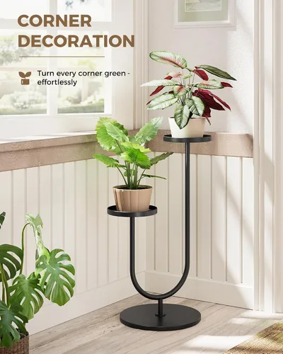 Vista 6 de Bamworld Soporte de plantas mejorado para exteriores, soporte de metal para plantas, soporte de esquina para interiores, estante de plantas de 2