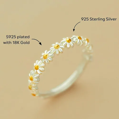 Vista 6 de Story Jewellery Thinking Of You - Anillo para mujer, diseño de margaritas con texto en inglés "I Think About You Every Daisy", anillos chapados