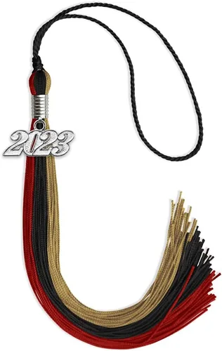 Vista 53 de Endea Graduation Borla de triple color con gota de fecha plateada (negro/dorado/granate, 2020)