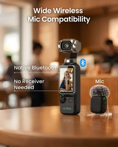 Vista 5 de Xtra Muse con microSD de 128 GB, cámara de vlogging con videos CMOS de 1 pulgada y 4K/120fps, cámara de bolsillo con estabilizador de cardán de 3