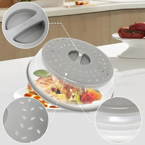 Vista 3 de Paquete de 3 fundas plegables para microondas, protector de salpicaduras, tapa de microondas ventilada para alimentos, sin BPA, TPR, apto