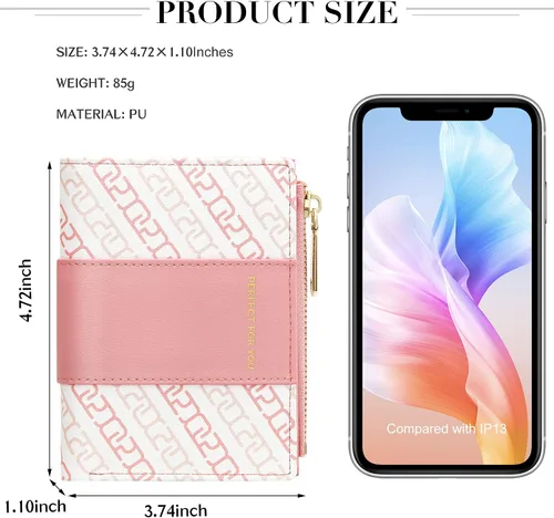 Vista 4 de VOCUS Cartera pequeña para mujer, plegable, con tarjetero impreso, bolsa de cambio con ventana de identificación y bolsillo para monedas