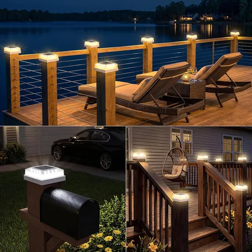 Vista 7 de Brightever 3.5 x 3.5 4x4 luz solar para poste al aire libre, paquete de 4 luces solares para postes de madera/vinilo, 3 modos de iluminación, luces