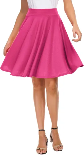 Vista 17 de EXCHIC Falda básica para mujer, estilo patinadora, casual, elástica, plisada, minifalda con vuelo midi de línea A 10