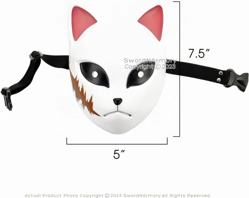 Vista 3 de Munetoshi Kitsune Fox Máscara Sabito Ghost Demon Killer Entrenamiento Anime Manga Cosplay Prop