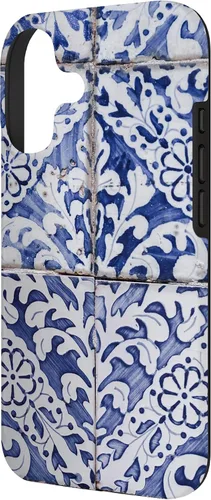 Vista 2 de Azulejos de patrón portugués - Funda azul y blanca floral para iPhone 17