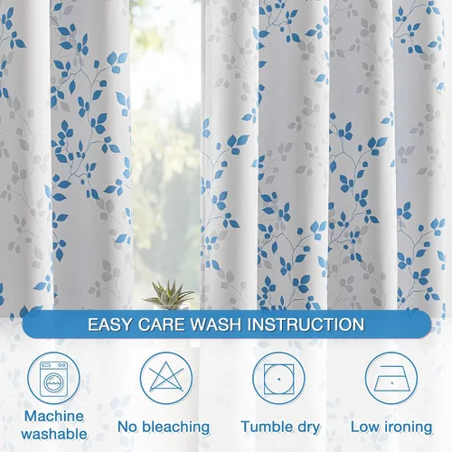 Vista 6 de Cortinas opacas 95% azules de 63 pulgadas de largo para dormitorio, cortina de oscurecimiento de habitación con patrón de hojas para habitación