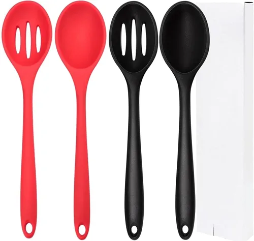Vista 7 de Cuchara de cocina de silicona, juego de cucharas de cocina antiadherentes para cocinar, cuchara de servir ranurada y sólida, resistente al calor