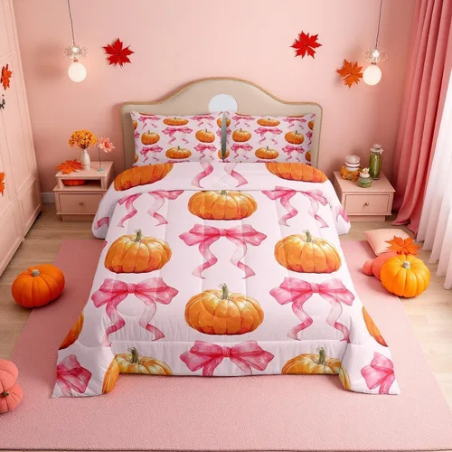 Vista 16 de Erosebridal Juego de edredón individual de pavo de Acción de Gracias, juego de ropa de cama de calabaza con hojas de otoño para niños y adultos