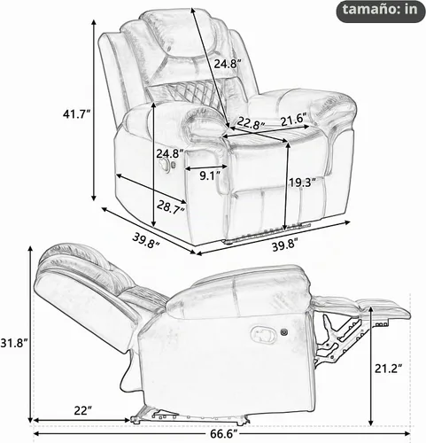 Vista 2 de Merax Asiento de cine en casa Silla reclinable manual con tira de luz LED para sala de estar, dormitorio, marrón