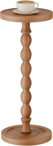 Vista 13 de Mesa auxiliar redonda pequeña, mesa de madera de acacia para espacios pequeños, mesas decorativas modernas, mesas auxiliares de café con pedestal