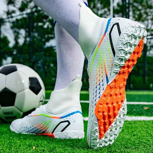 Vista 5 de Botas de fútbol para hombre, para exteriores, unisex, para césped firme, zapatos de fútbol ligeros, tacos de fútbol duraderos, atléticos con picos