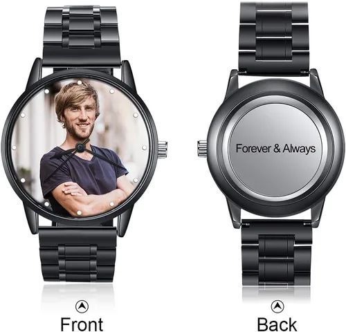 Vista 3 de Gemszoo Reloj de encargo de la foto del reloj personalizado de la foto del reloj del cuarzo de la malla del acero inoxidable para los hombres