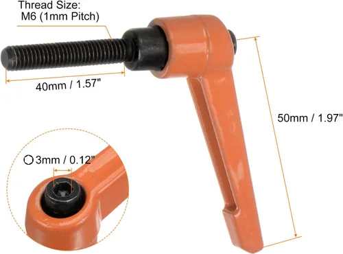 Vista 2 de HARFINGTON 4 manijas de palanca de sujeción ajustables M6 x 1.575 in, perillas de tornillo de rosca macho con bloqueo de tornillo giratorio