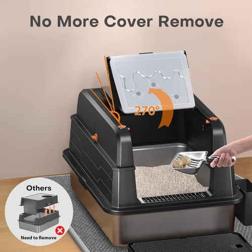 Vista 6 de CATLIKE XXXL - Caja de arena de acero inoxidable para gatos, 3 capas de orina a prueba de fugas, diseño cerrado con filtro de carbón para Maine Coon
