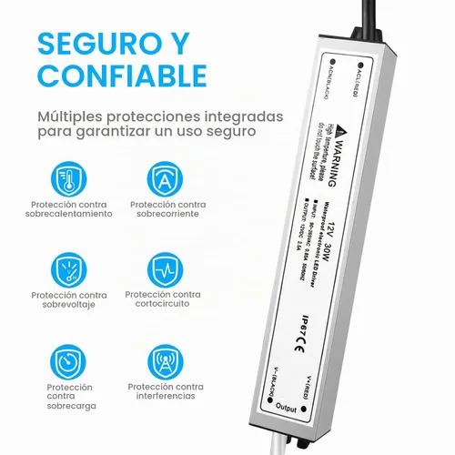 Vista 2 de LightingWill transformador impulsor LED 30 vatios, impermeable IP67, fuente de alimentación, 90-265V CA a 12V CC de baja tensión, adaptador