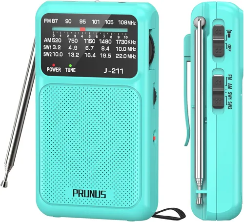 Vista 10 de PRUNUS J-211 - Radio portátil AM FM con carga USB C y operada por baterías AA, radio de transistor, fuerte recepción y altavoz claro, conector