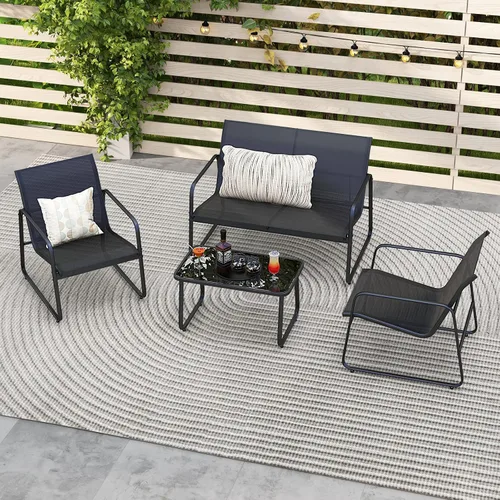 Vista 3 de Tangkula Juego de muebles de patio de 4 piezas, juego de conversación al aire libre con mesa de centro de vidrio templado, juego de muebles