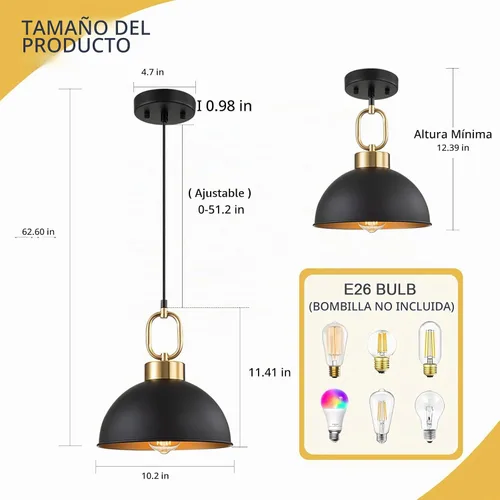 Vista 6 de Luces colgantes negras y doradas Isla de cocina, lámpara colgante de una