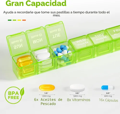 Vista 2 de AUVON Organizador de pastillas mensual a prueba de humedad, estuche grande de 28 días con filas de organizador de medicamentos de 4 semanas