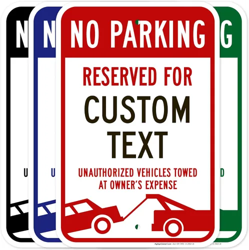 Vista 13 de Letrero personalizado de no estacionamiento, letreros de estacionamiento reservados personalizados para negocios, 10 x 14 pulgadas, metal