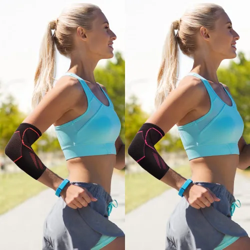 Vista 5 de Manga de soporte de brazo, manga de compresión de codo (1 par), coderas de tenis para tendinitis y codo de tenista, mangas de apoyo de brazo