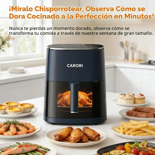 Vista 5 de CARORI Freidora de aire de 6 cuartos de galón con ventana de visión, 12 ajustes preestablecidos de cocción, cocción rápida y uniforme de 1700 W Azul
