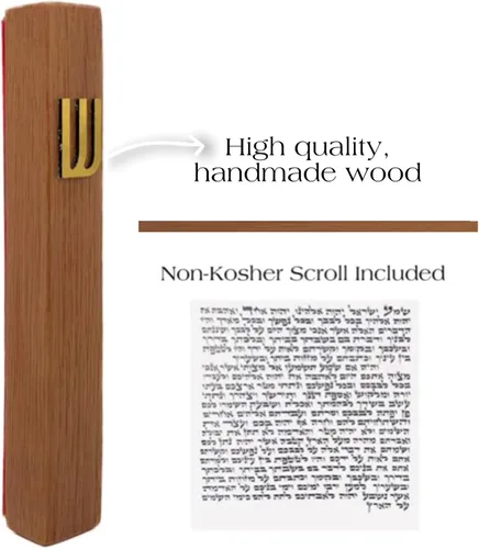 Vista 2 de Funda de madera para mezuzá con pergamino para puerta, diseño moderno/tradicional, fácil de despegar y pegar, funda de mezuzá para el hogar Roble +