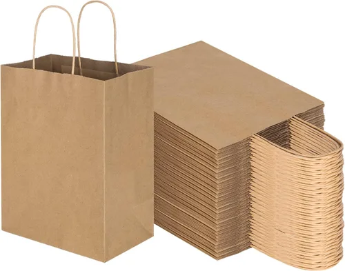 Vista 2 de Toovip Cada paquete de 100 bolsas de papel kraft marrón y negro mediano con asas a granel