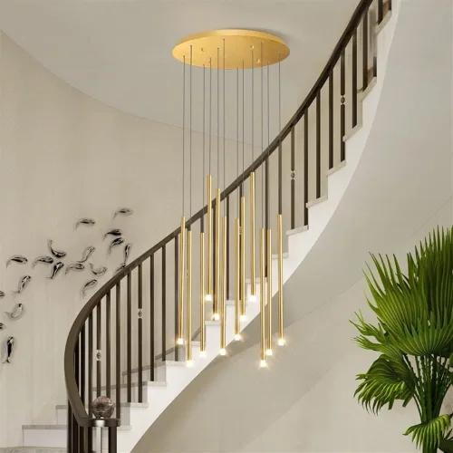 Vista 4 de Candelabros, Moderno Foyer Alto Lámpara de Entrada, Duplex Espiral Escalera Tubo Largo de Iluminación de Techo Lamparas Techo, Ajustable Grande
