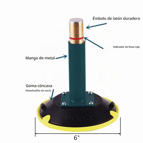 Vista 2 de Un par de ventosas verticales de 6 pulgadas con mango de metal, tazas verticales de mano resistentes para superficies planas a curvas, bomba