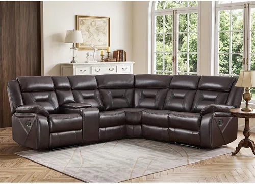 Vista 15 de Sofá reclinable manual de cuero sintético, sofá reclinable de 3 plazas, sofá cama para sala de estar, muebles, sala de reuniones, marrón oscuro