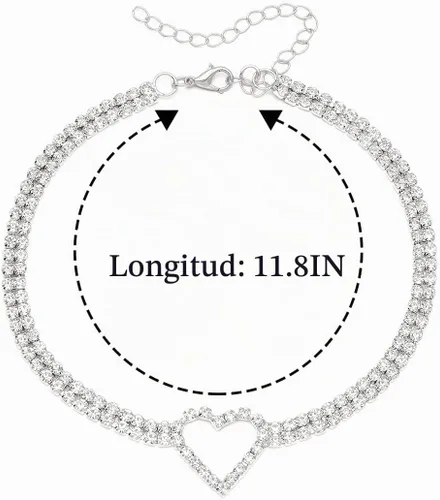 Vista 5 de JAKAWIN Gargantilla de corazón con diamantes de imitación, gargantilla de cristal para mujer