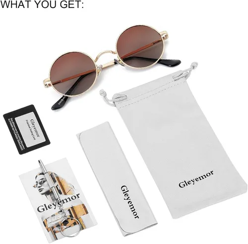 Vista 7 de Gleyemor John Lennon - Lentes de sol polarizados pequeños y redondos para hombres y mujeres, círculos hippie, lentes rojos y amarillos