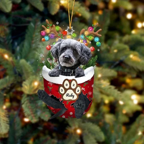 Vista 19 de Adornos personalizados de Pug cervatillo – Decoración personalizada para árbol de Navidad con patas de bolsillo de nieve