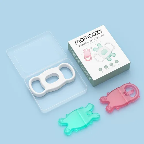 Vista 8 de Momcozy Juguetes mordedores para bebés, juguetes de dentición de silicona rellenables con agua fría para bebés, mordedor frío, mordedores de agua