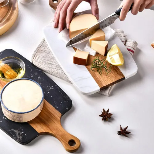 Vista 3 de Hemoton Tabla de cortar de madera con mango Tabla de cortar de madera rectangular con paleta para cortar carnicero colgante de placa de bistec