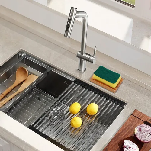 Vista 9 de Jabonera de teca para ducha de HTB, soporte decorativo de madera para jabón de baño, diseño de base elevada para mantener el jabón seco
