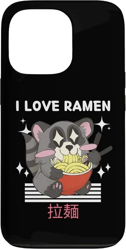Vista 10 de iPhone 16 I Love Ramen Cute Kawaii Raccoon Eats Ramen Japanese Anime Case